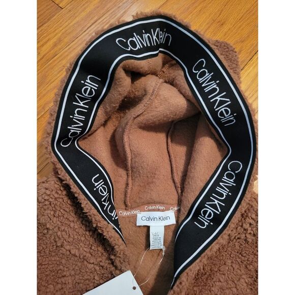 Calvin Klein Womens Fleece Jacket L Fuzzy Teddi Sherpa 1/4 Zip Pullover Cafe Ole - Picture 2 of 7